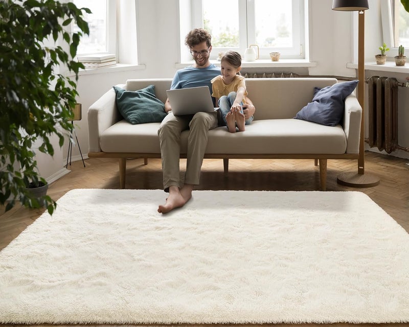 Softlife Area Rug for Bedroom, Fluffy Shag Plush Creamy Rugs for Living Room Girls, Shaggy Throw Soft Fuzzy Small Kids Carpet for Dorm Bedside Ultra Cozy Non-Slip Indoor Decor, 4x5.3 Feet - Image 4